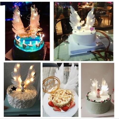 Feather Angel Wings Cake Decoration Party Decoration Wedding Cake Banner Happy Birthday Cake Insert Baking Decoration