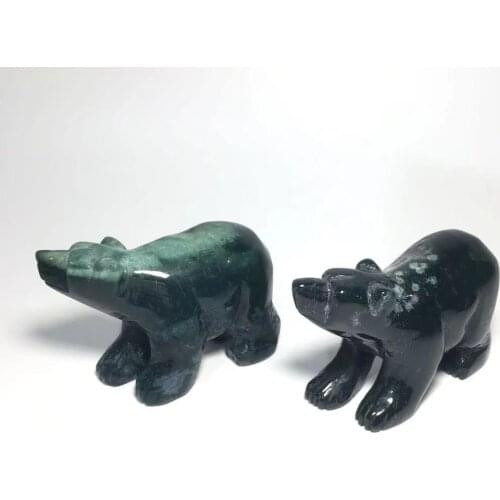 High Quality Moss Agate Bear Natural Crystal Carved Animals Moss Agate For Healing Gift YHM