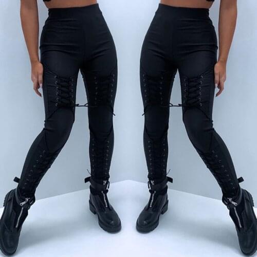 2021 New Spring Lady Casual Streetwear High Waist Solid Black Tight Skinny Bandage Woman Pencil Pants Femme Pantalones De Mujer
