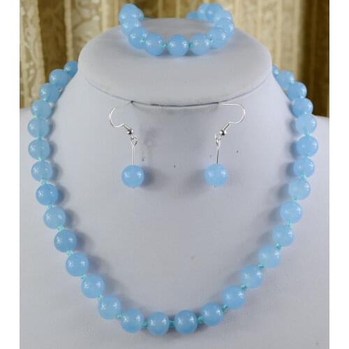 10mm Natural Blue Necklace Bracelet Earring Set 18">>- watch wholesale Quartz stone CZ crystal