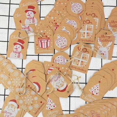 100pcs Merry Christmas Kraft Paper Tags Gift Label DIY Hang Tags Cards Gift Wrapping Decor Xmas New Year Natal Noel Supplies