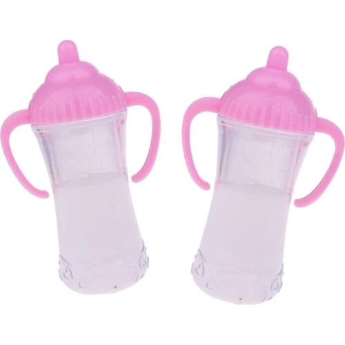 2pcs Magic Disappearing Milk Kids Play Toy Accessory Baby Dolls Feeding Bottles with Handles
