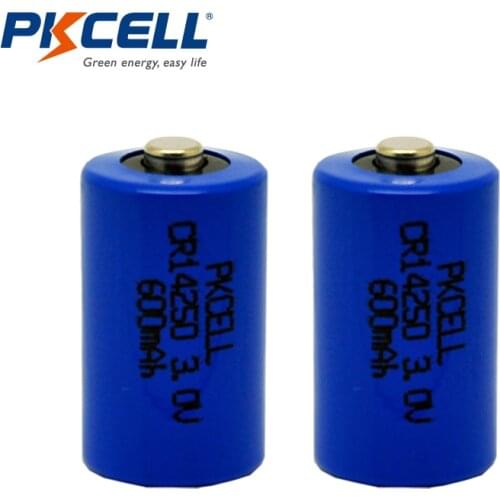 2PCS PKCELL CR 14250 Battery 1/2 AA 3V 600mAh Cylindrical LiMonO2 Lithium Battery Batteries Bateria Baterias