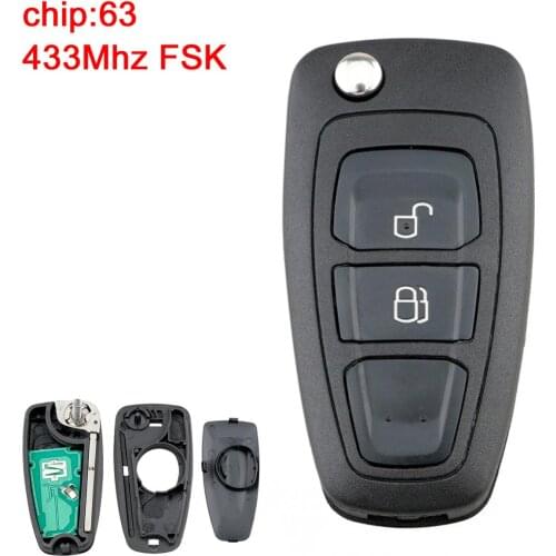 433 MHz 2 ButtonsFSK Keyless Remote Car Key Fob with 4D63 Chip 5WK50166 AB39-15K601-DA Fit for Ford Ranger Focus Mondeo
