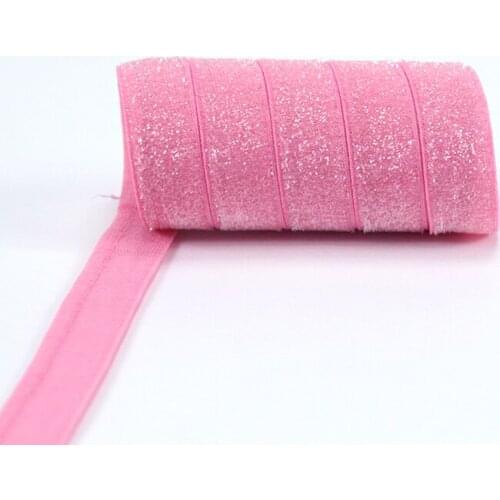 5/8" 16mm elastic glitter velvet ribbon for baby headband material hair tie accessories, 50 yards/lot/color