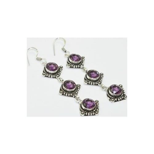 Amethysts , 80 mm, Silver Overlay on Copper Earrings, E1850