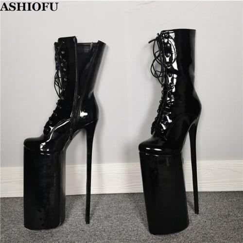 ASHIOFU Real Picture Handmade Women Super-heel Boots Shoelace Sexy Night-club Party Ankle Boots Platform Evening Fashion Boots