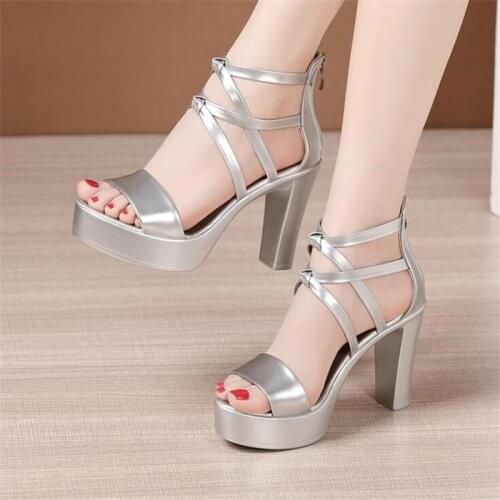 Platform heels shoes women sandals Female high hees shoes buckle cross with zipper wedding shoes block heel shoes ladies sandals