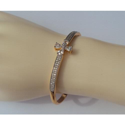 XP Bangle Senior design 9 K Fine Solid Yellow G/F Gold CZ white Cubic Zircon Flower Macrame Bracelet 60mm heavy