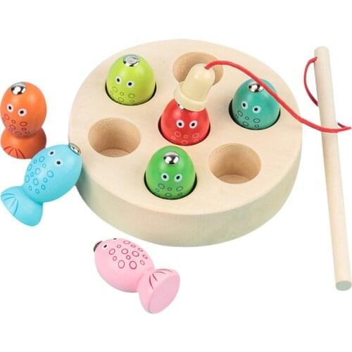 Childrens Wooden Magnetic Fishing Toy Montessori Colorful Mini Fish Parent-Kid Interaction Game Outdoor Fun Kids Gift