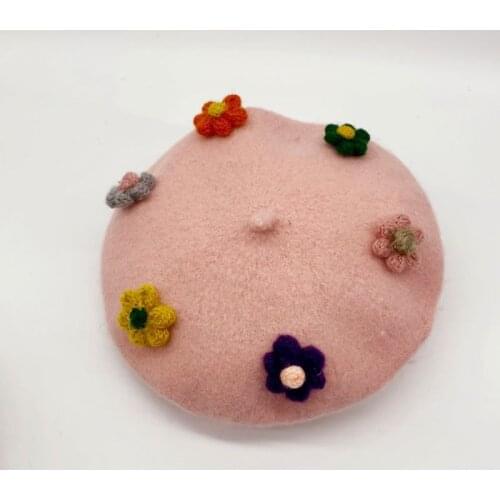 KENSHELLEY Autumn And Winter New Childrens Cashmere Woolen Hand Made Wool Plum Blossom Baby Foreign Style Beret