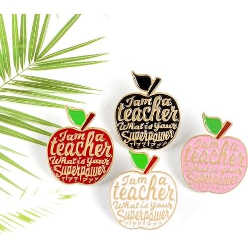 4 Colors Apples Enamel Pins Custom Teacher Super Power Brooches Fashion Bag Button Badge Enlightenment Jewelry Gift for Teachers