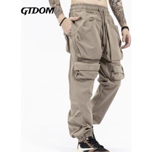 GTDOM Mens Summer 2021 High Street Popular Logo Solid Cotton Casual Tactics Multi-Pocket Functional Cargo Pants Mens Loose