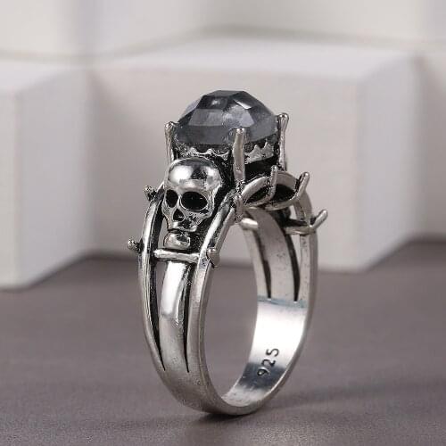 Creative Double Skull Rings Punk Rock Style Crystal Ring Party Jewelry