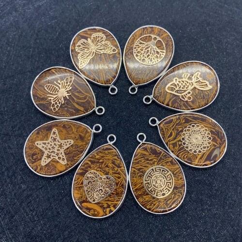 Natural Semi-precious Stone Pendant Golden Siyu Drop Shape Single Hole Pendant for DIY Necklace Jewelry Making Charms 23x35mm