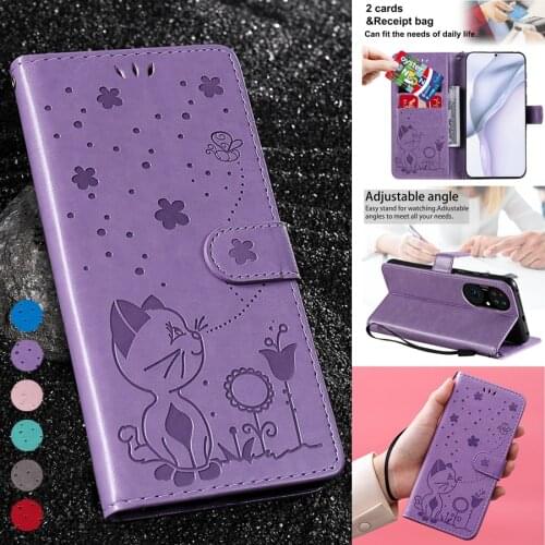 Wallet Flip Cat And Bee Shatter-resistant Case For Huawei P50 Pro P40/P30/P20 Lite/Pro P Smart 2020/2021 Mate20Lite Honor 30Lite