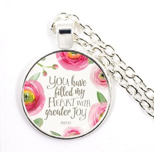 Psalm 4:7 You Have Filled My Heart With Greater Joy Bible Verses Nursery Verse Necklace Fashion Jewelry Religion Pendant