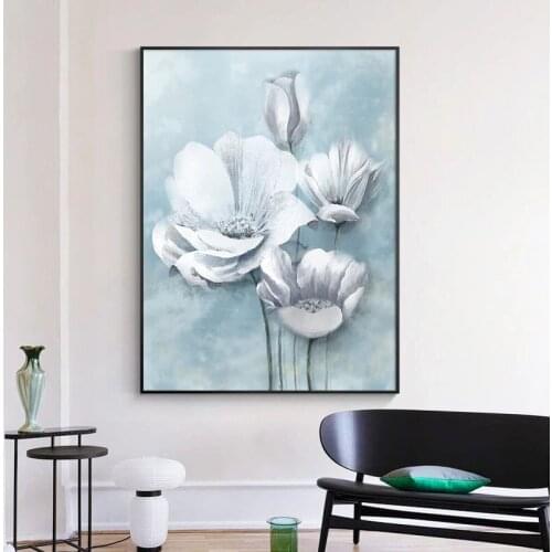 Hand Painted Abstract Oil Painting Wall Art White Flower Modern On Canvas For Living Room Picture Minimalist Decorative No Frame