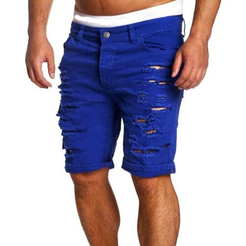 Shorts Fashion Mens Ripped Denim Pants Slim Skinny Straight Jeans Trousers Shorts Solid Color Casual Sandy Beach Wear Out