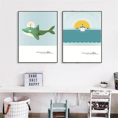 Nordic Canvas Painting Cute Animal Dolphin Picture Decor Home Nordic Seascape Canvas Painting Art Wall Living Room Bedroom Decor