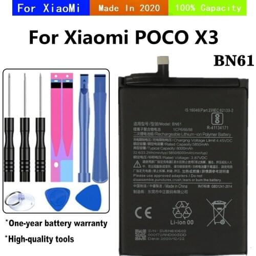 2020 Years For Xiaomi Mi POCO X3 Replacement Phone Battery BN61 6000mAh Capacity Lithium Polymer Battery + Tools