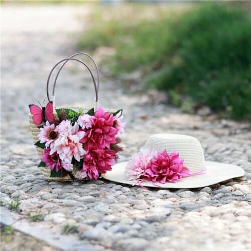 Straw Bags Women Handmade Woven Basket Bolsa Tote Summer Bohemian Flowers Beach Bags Luxury Brand Lady Handbags 2021 New