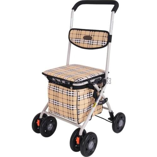Elderly Shopping Carts Can Sit On Elderly Trolleys, Folding Grocery Shopping Carts, Portable Walkers, Four-wheeled Walking Stick