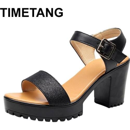 TIMETANGHigh Heel Sandals Women Summer 2019 New Thick Platform Sandals Plus Size SandalsE1337
