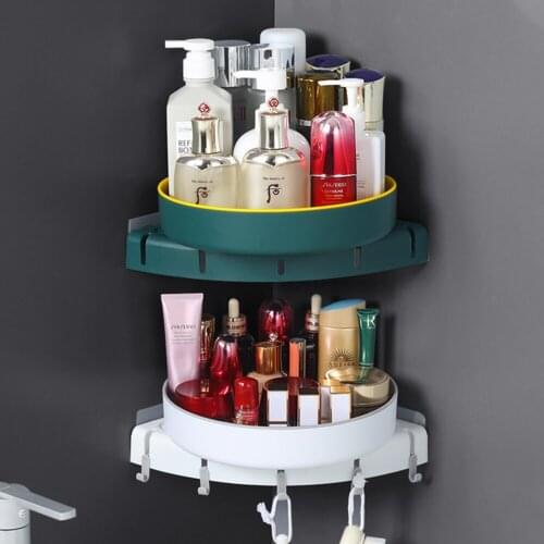 360° Rotating Corner Shelf Rack Bathroom Kitchen Triangle Shelves Punch-free Wall-mounted Storage Shelving Hanging Supplies
