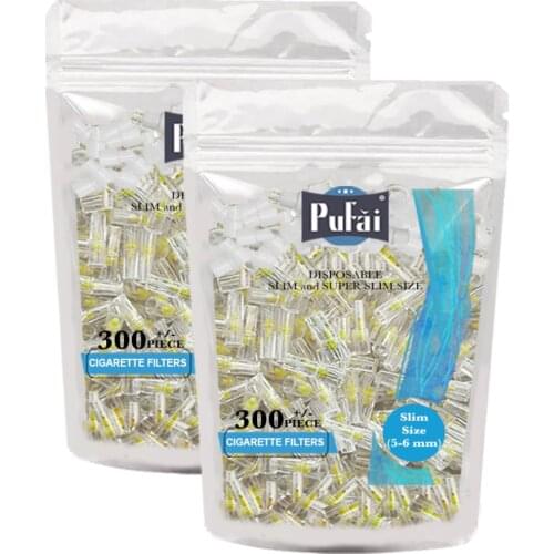Pufai Ultra Slim Cigarette Filters Fit 5mm 6mm Tobacco Products 600 Pieces 2 Pack