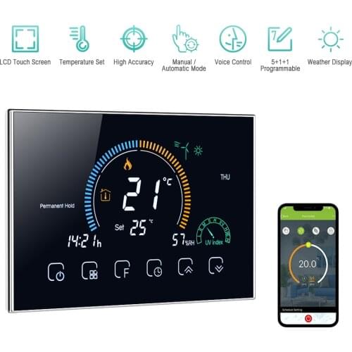 WiFi Smart Thermostat LCD Programmable Thermostat Voice APP Control ℃/ ℉ Switchable Water/ Gas Boiler Heating Thermoregulator