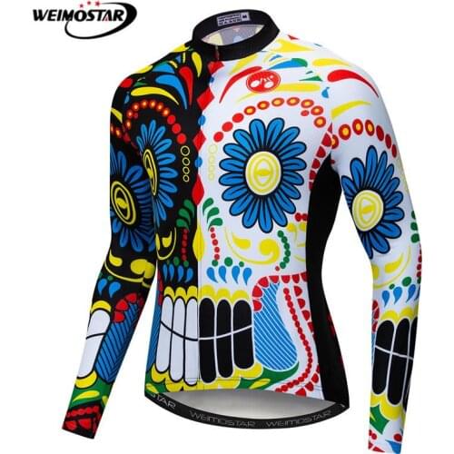 Weimostar Cycling Jersey Long Sleeve Men Skull Bicycle Clothes Team Cycling Shirt Maillot Ciclismo Autumn MTB Bike Jersey Jacket