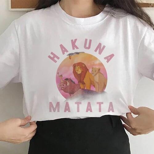 Disney Chic Women The Lion King SIMBA Nala Timon Pumbaa HAKUNA MATATA Letter Cartoon Print T-Shirt Pullover Short Sleeve Tee Top