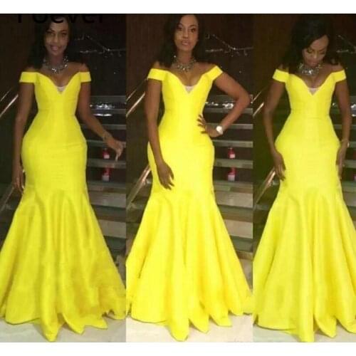 2019 Vintage Bright Yellow Off Shoulders Evening Dresses Long Sexy African Women Party Gowns