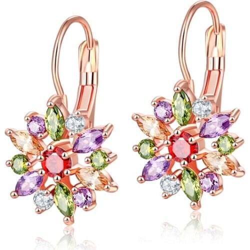 ZSLBS Fashion Flower Drop Earrings For Women Copper Cubic Zirconia Simple Stud Earring Jewelry Pendientes Boucle Oreille Femme