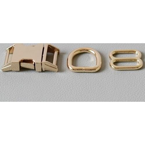 100 Suit 15mm (Metal Buckle+8 Buttons+D Ring/Set) DIY Dog Cat Collar Buckles Quick-Release Buckle for 5/8Inch Gold