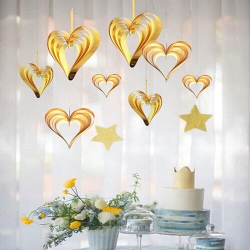 4pcs/set Gold Silver And Powder 3D Three-dimensional Heart-shaped Hanging Ornaments Valentines Day Wedding Party Decor Supplies
