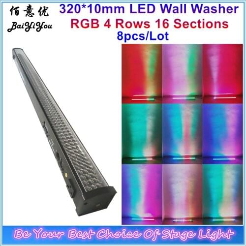8x Disco DJ 320pcs *10mm RGB LED Wall Washer 320pcs 4 Rows 16 Sections Led Wash Wall Flood Bar RGB Color Mix DMX Stage Bar