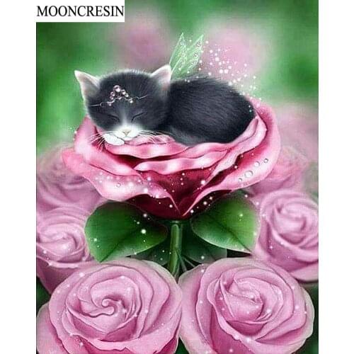 Diamond Embroidery Cross Stitch 5D Diy Diamond Painting Flower & Animal Cat Needlework Mosaic Crafts of Rhinestones Home Decor