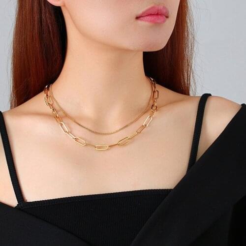 Gold color Stainless Steel Stackable Necklace for Women Wear Chain Flat Length 0 Chain Necklaces Fashion Jewelry Dropshipping