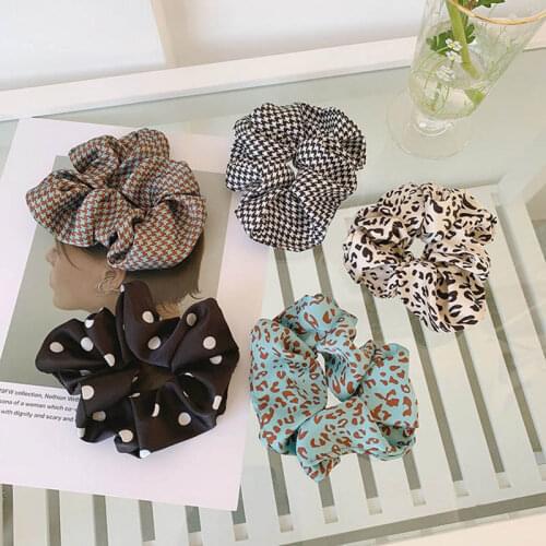 For Girl Women 2Pcs/Pack Fashion Hair Accessories Elastic Korean Style Nice Gift Wave Point Leopard Print Large Intestine Satin