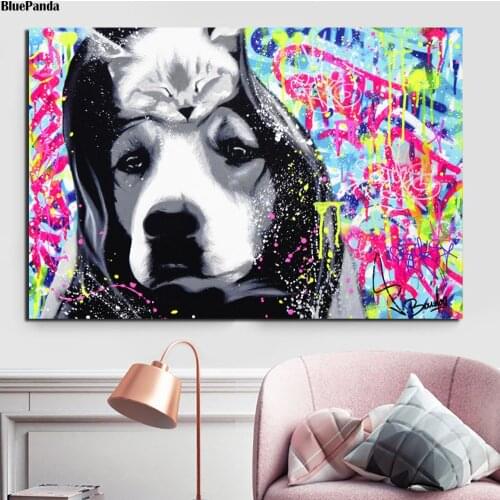 Dog And Cat Animal Paintings Street Art Poster On Canvas Modern Decorative Wall Pictures Home Decoration