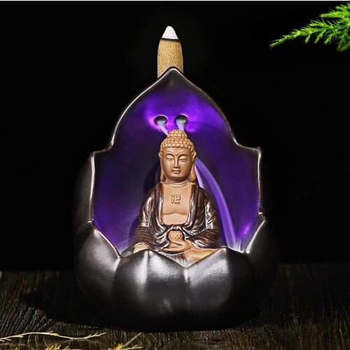 Ceramic gifts incense incense Buddha back LED light color ceramic incense smoke incense back view