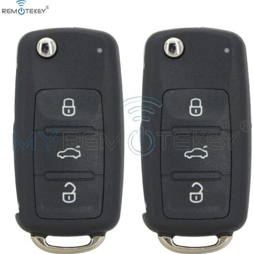 Remtekey 2pcs Flip Car Remote Key for VW Beetle Golf Jetta Eos Polo Tiguan ID48 434Mhz 2011-2013 HU66 3 Button 5K0 837 202 AD
