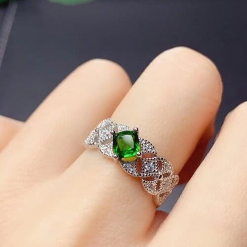 CoLife Jewelry Vintage Silver Gemstone Ring for Woman 5mm Natural Diopside Ring 925 Silver Chrome Diopside Jewelry