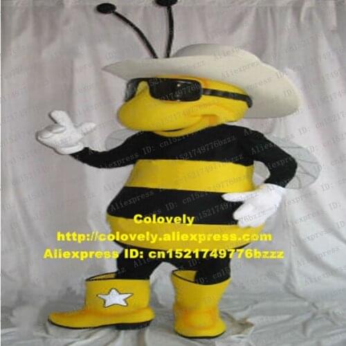 Handsome Yellow Black Bee Honeybee Wasp Hornet Bumble Vespid Mascot Costume Adult Thin Tentacles Big White Round Hat No.8162 FS