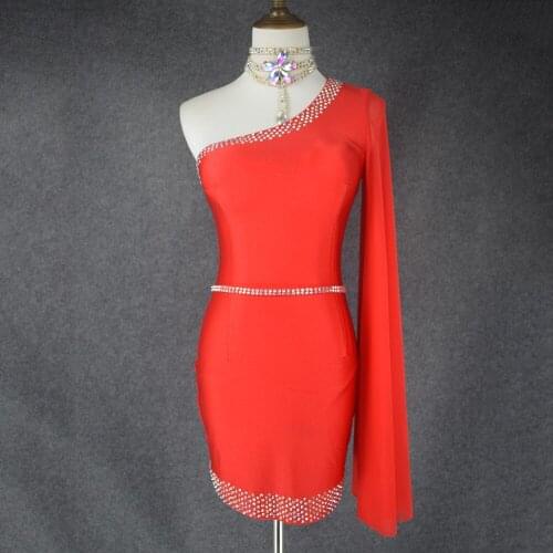 Latin Dance dress Women Latin Dress Salsa Standard Dance skirt with Rhinestones Professional sexy dance dress red customizable