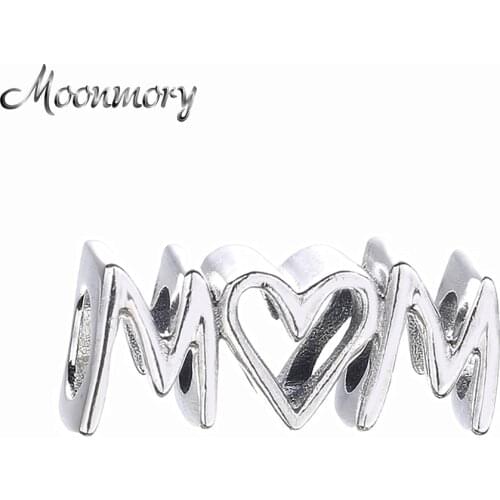 Moonmory 2020 100% Real 925 Sterling Silver Mom Script Charm Beads Wholesale Lots Bulk Beads Fit For Jewelry Making Bracelet