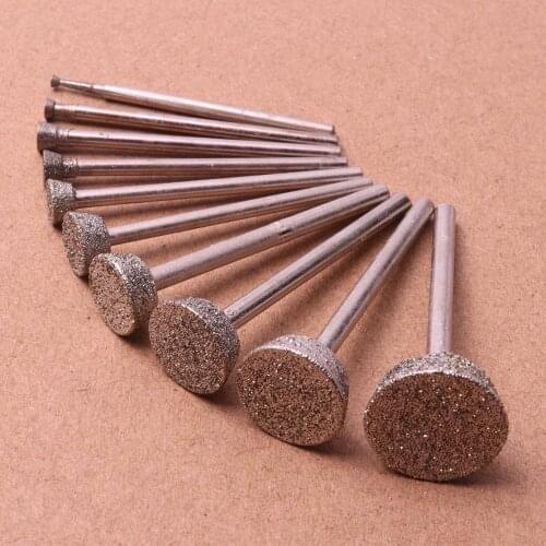 10 PCS Diamond Grinding Head Burrs Bits 2mm to 16mm Dremel Rotary Tools Jade Stone Carving Polishing Engraving Tool