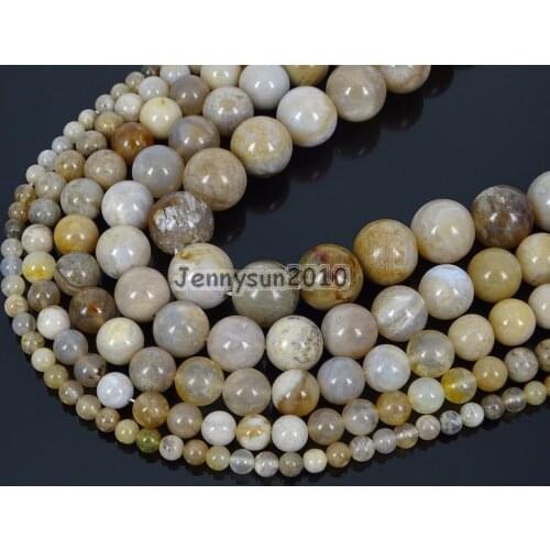 Natural Ocean Fossil Coral Ag-ate Gems Stones Round Spacer Loose Beads 15.5'' Strand for Jewelry Making Crafts 5 Strands/Pack